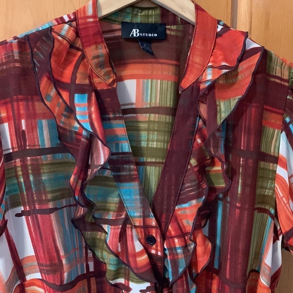 AB Studio orange plaid blouse M - Picture 5 of 9